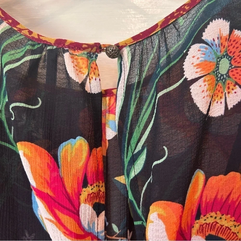 NEW Anthropologie Black Motif Boho Floral Velvet Trim Midi Dress Sz OUS Lined - Picture 14 of 14